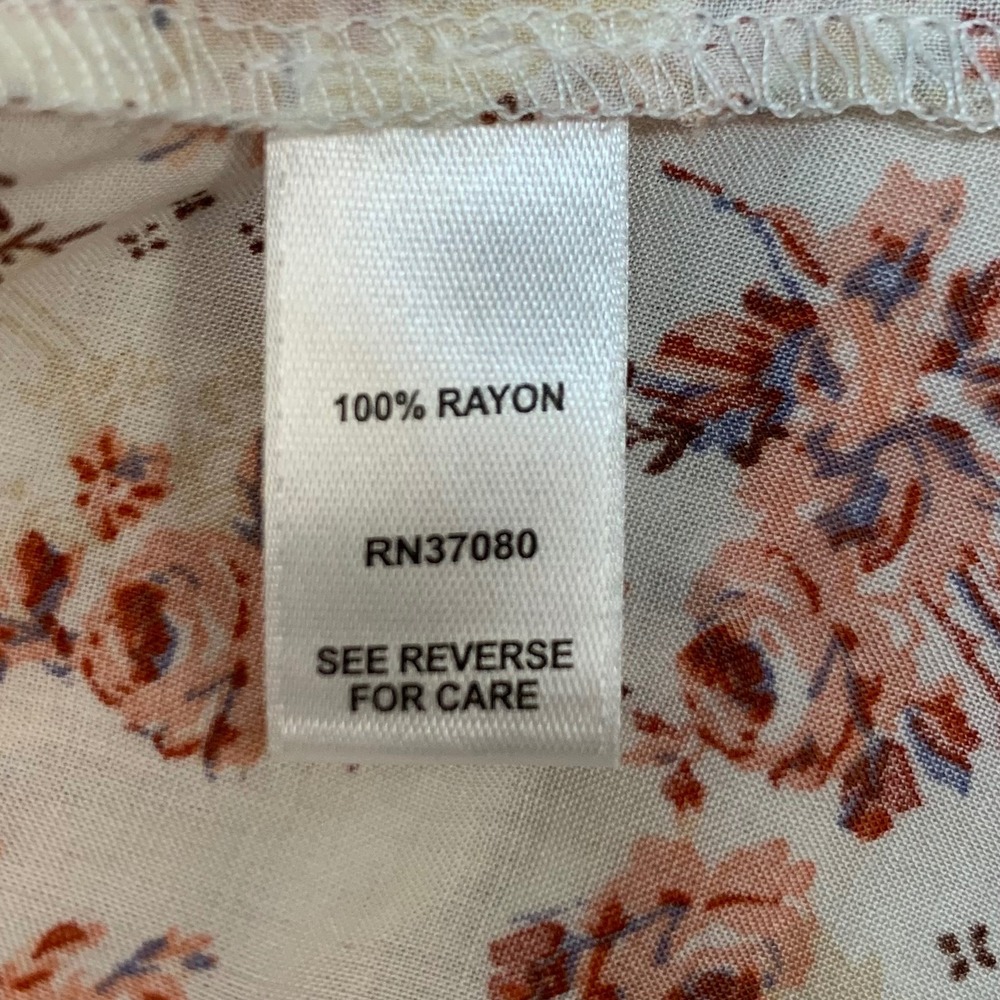 Est 1946 Womens Floral V-Neck Peplum Blouse Cream Pink 3/4 Sleeve Large - Picture 5 of 7